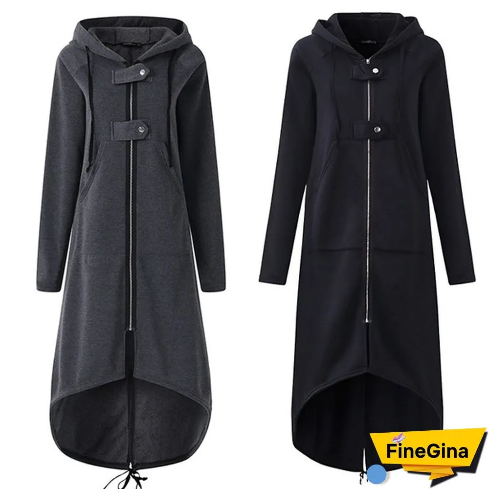 Women's Loose Hooded Sweater Zipper Long Coat Long Sleeve Hoodies Coats Casual Cardigans