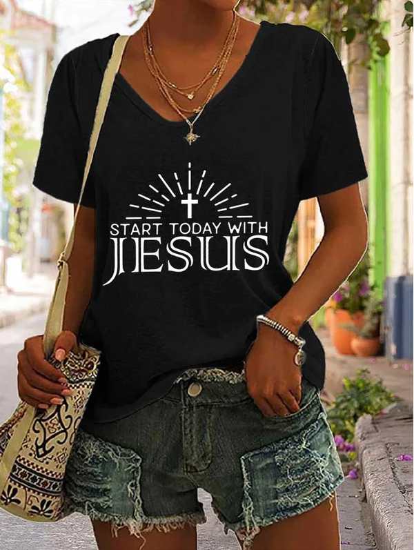 Start Today With Jesus Printed Women's T-shirt