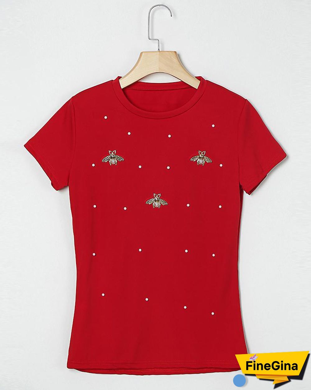 Beaded Detail Short Sleeve T-Shirt P10177