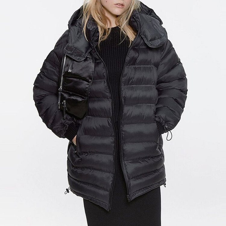 Winter Women Oversize Vintage Black Hooded Parkas Coat Casual Pockets Cotton Jacket Outwear Loose Long Overcoats Female - BlackFridayBuys