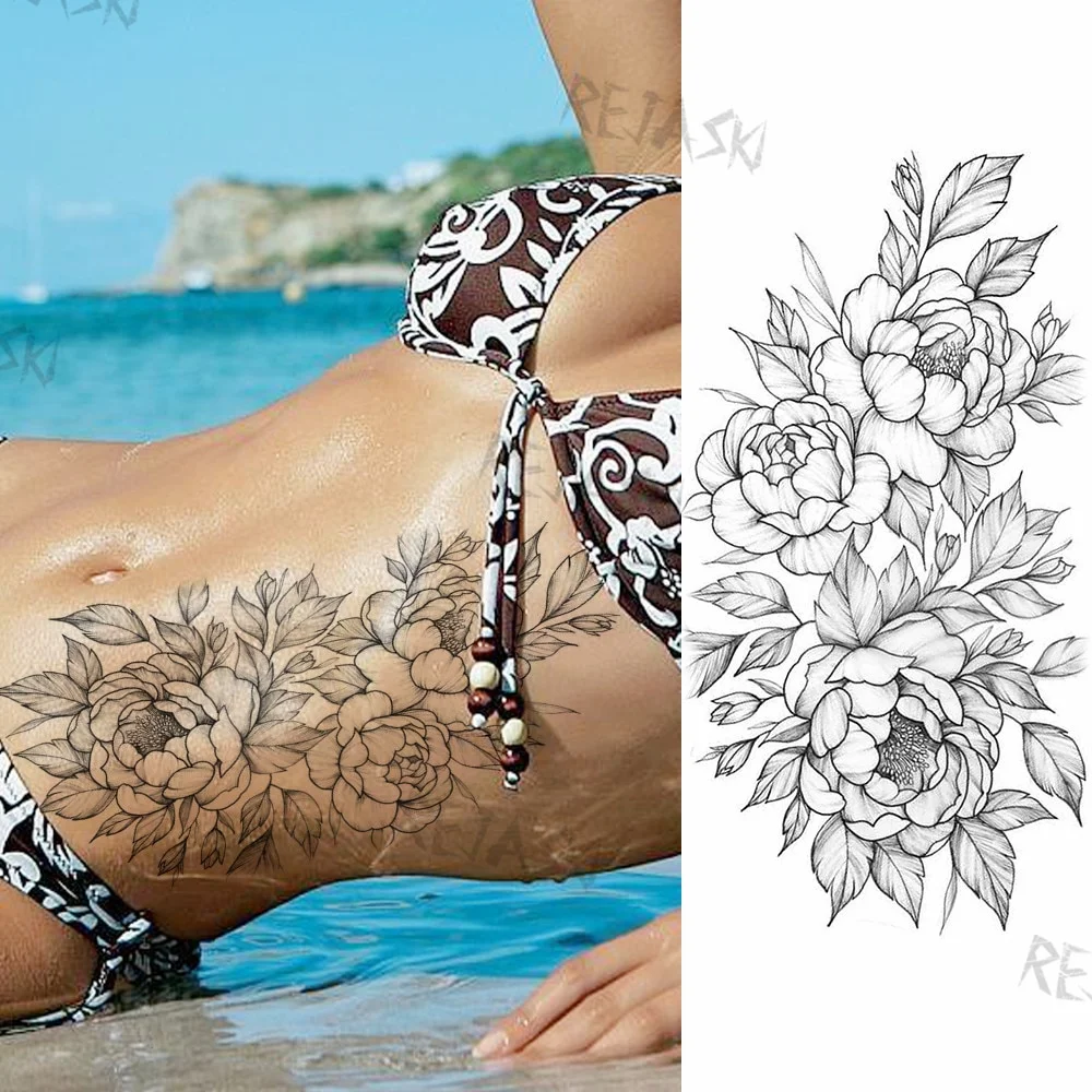 Sdrawing Rose Jewelry Water Transfer Tattoo Stickers Women Body Chest Art Temporary Tattoo Girl Waist Bracelet Flash Tatoos Flower