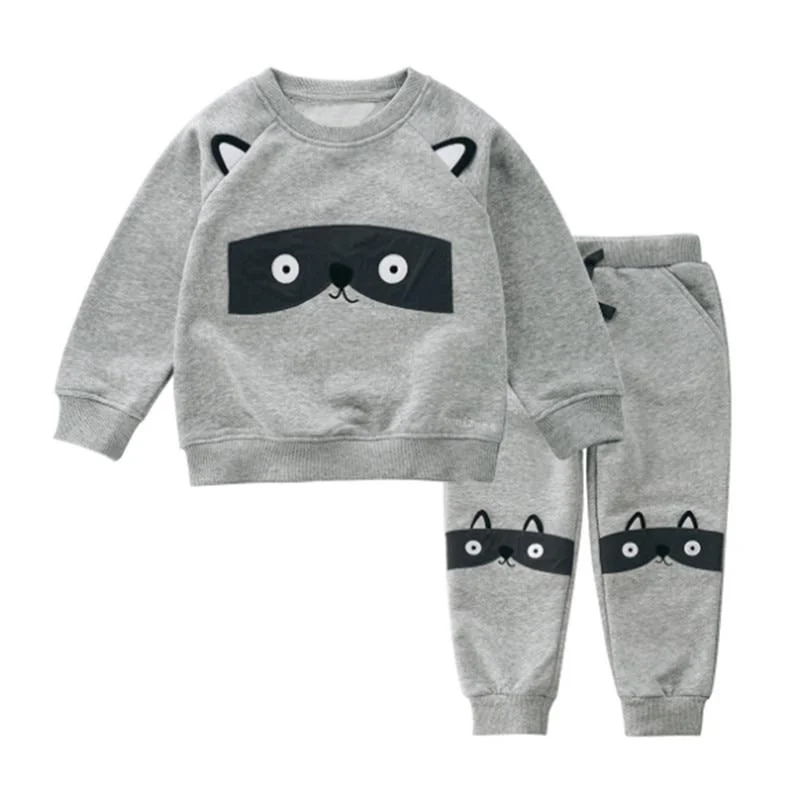 Mudkingdom Autumn Winter Baby Warm Clothes Cartoon Ear Sweatershirt Set Children Suit Clothes