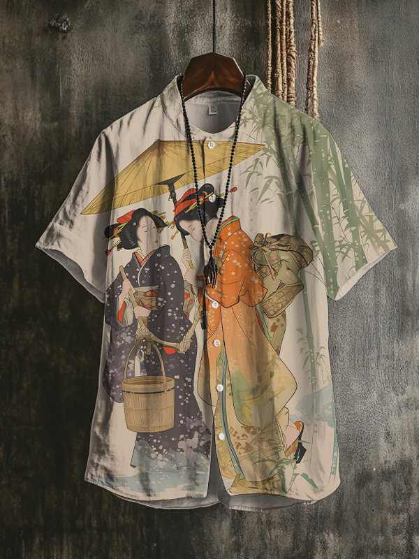 Men's Two Geisha In Park Art Print Casual Shirt