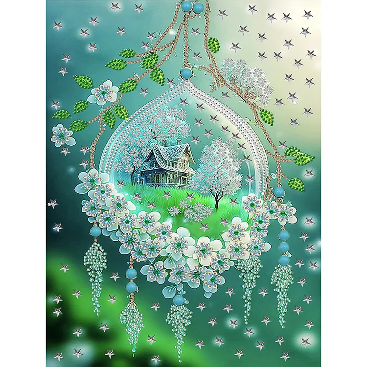 Partial Special-Shaped Diamond Painting - Green Leaf Water Drop Microcosm 30*40CM