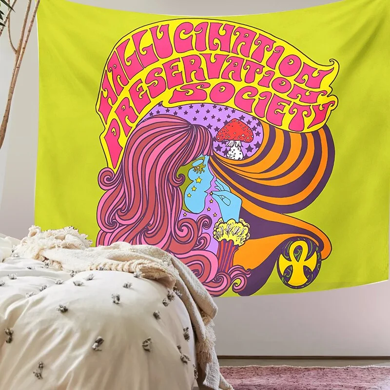 Mushroom Tapestry Wall Hanging Bohemian Vintage 80S Wall Art Decor Home Floral Art Carpet Retro Wall Hanging Decor Tapestries