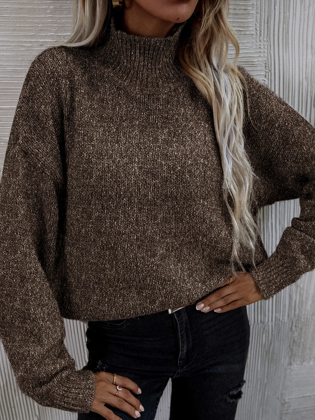 High Neck Drop Shoulder Sweater