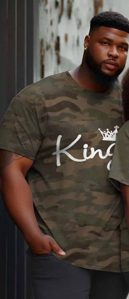 Couple Large Size Camouflage QueenKing Round Neck Short Sleeve T-Shirt