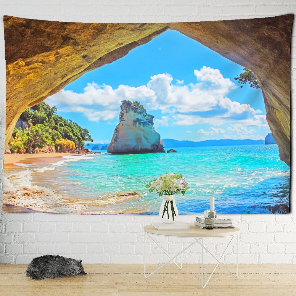 Landscape Painting Tapestry Wall Hanging Colorful Natural Scenery Bohemian Travel Mattress Studio Living Room Art Decor