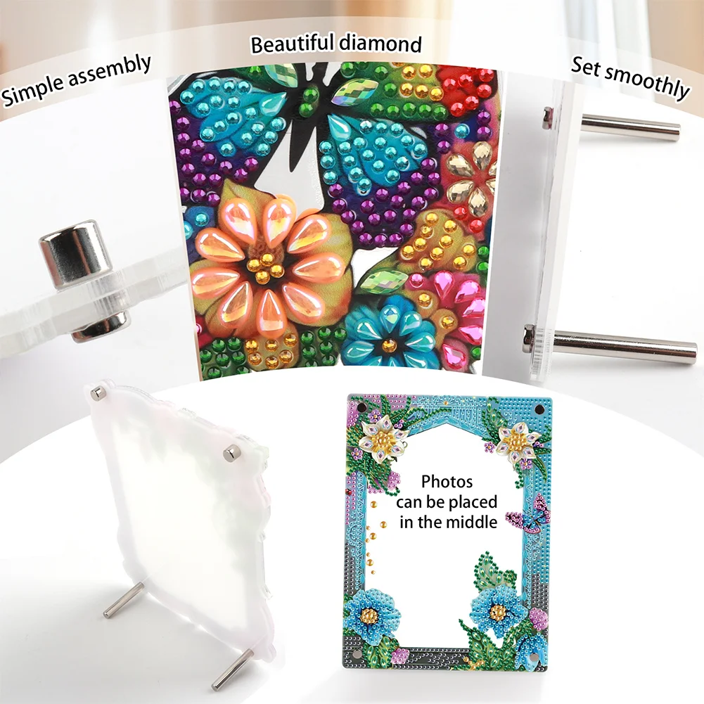 5D DIY Flower Blue Floral Special Shape Diamond Painting Photo Frame Home Decor