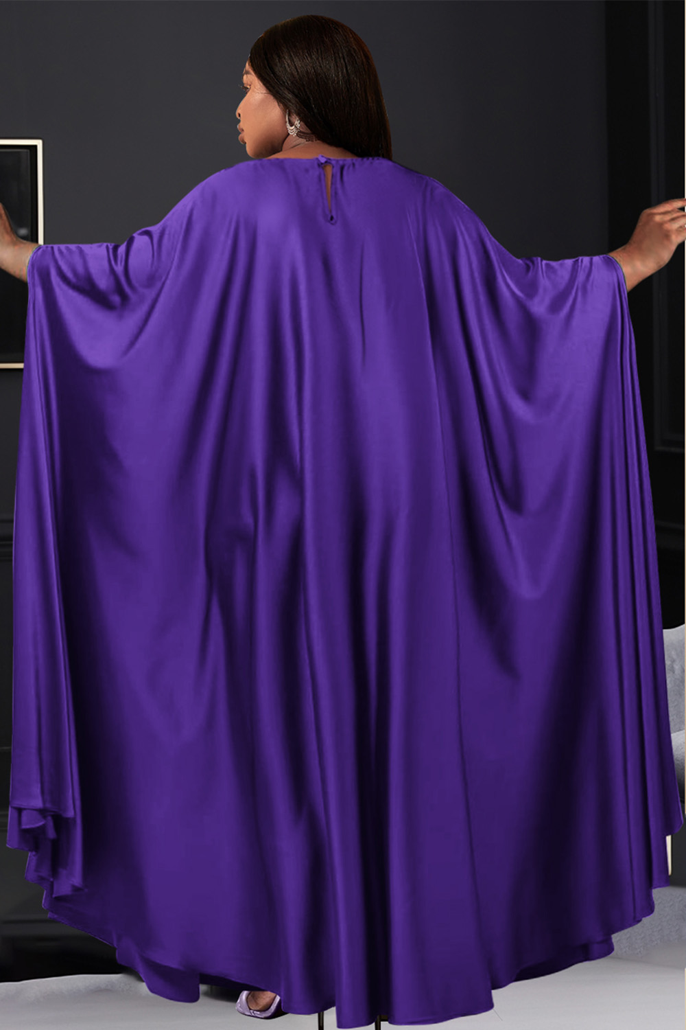 Design Plus Size Ankara Formal Elegant Purple Spring Summer V Neck Batwing Sleeve Maxi Dresses [Pre-Order]