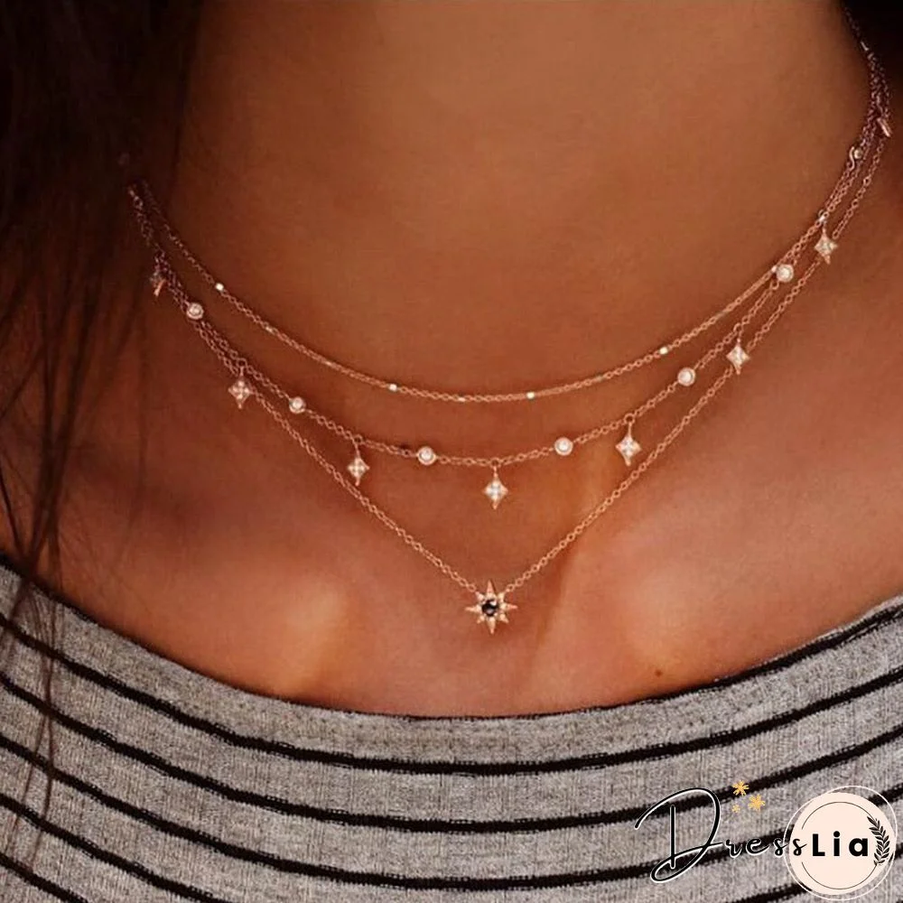 Collier Chain Necklace Multilayer Moon Alloy Metal Disc Gold Pendant Necklace For Women New Trend Female Jewelry Collar