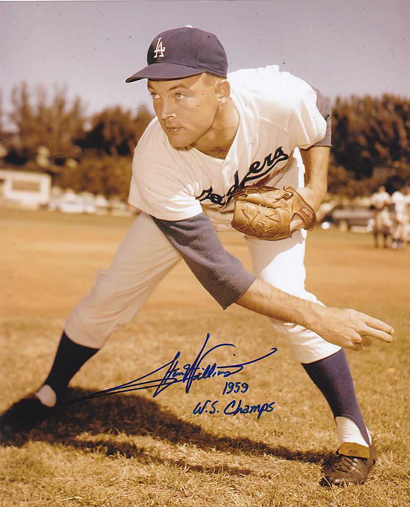 STAN WILLIAMS LOS ANGELES DODGERS 1959 WS CHAMPS ACTION SIGNED 8x10