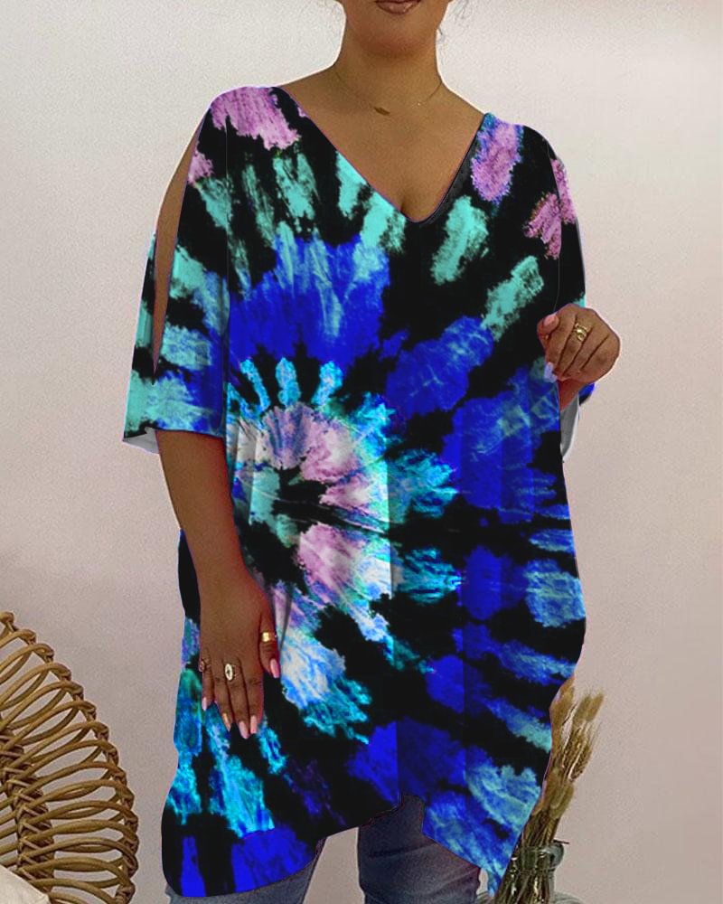 V-Neck Tie Dye Print Women's Dress