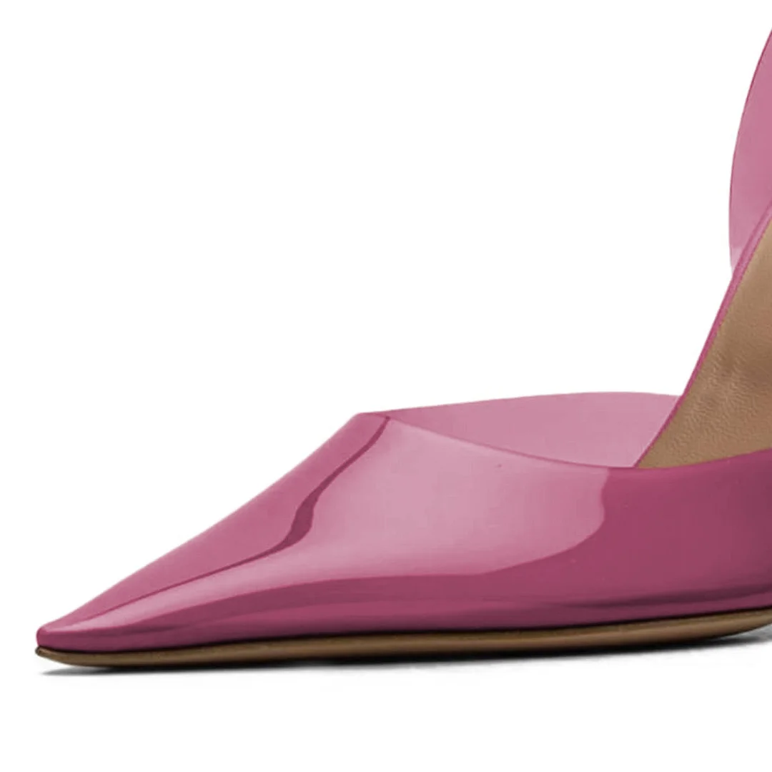 Purple Transparent Pointed Toe Flared Heel Slingback Wedding Shoes