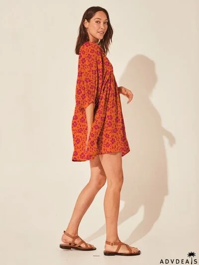 Floral Tie Neck Balloon Sleeve Dress