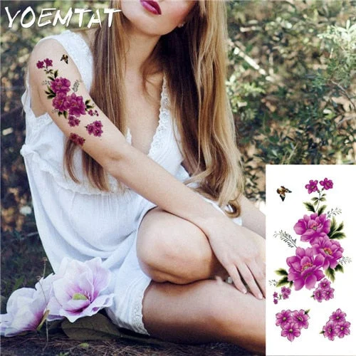 sexy romantic dark rose flowers Tattoo sleeve flash henna tattoos fake Waterproof temporary tattoos stickers translated tattoos