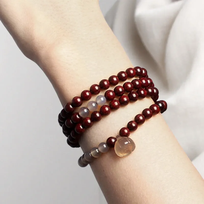 Tibetan Small Leaf Red Sandalwood Lotus Balance Necklace Bracelet