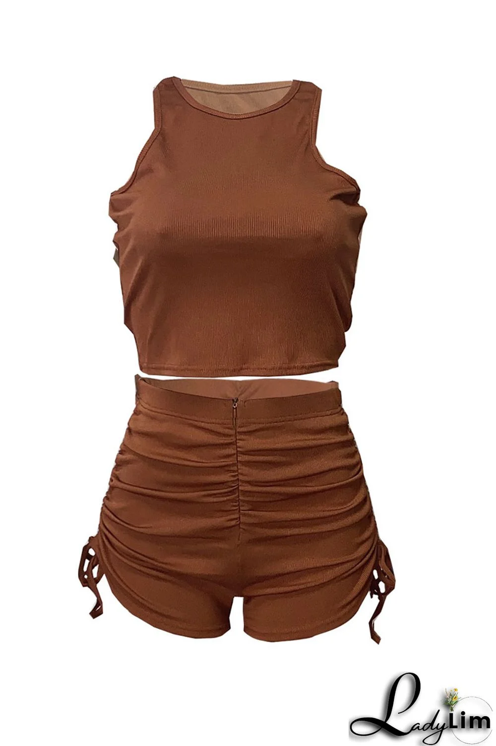 Black Sexy Solid Split Joint Draw String Fold O Neck Short Sleeve Two Pieces