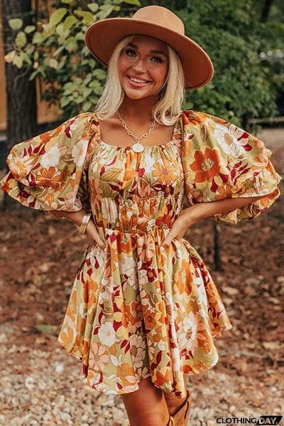 Floral Square Neck Mini Dress