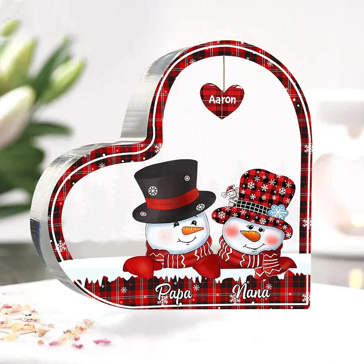 Acrylic Heart Keepsake Customized 3 Names Christmas Snowman Decor Personalized Gifts for Grandma Mom