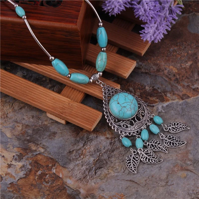 🔥Last Day 75% OFF🎁Turquoise Leaf Tassel Necklace