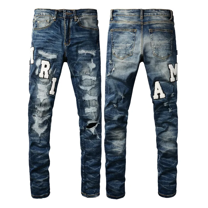 Amiri Jeans denim blue pants slim straight fit print