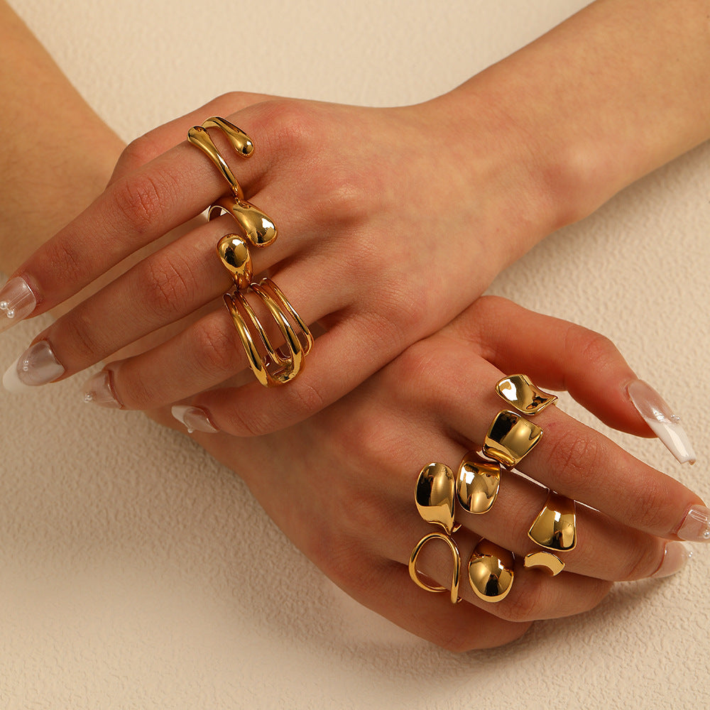 2025 New Trend Water Drop Shaped Geometric Smooth Stainless Steel Open Titanium Steel Ring Ring For Women