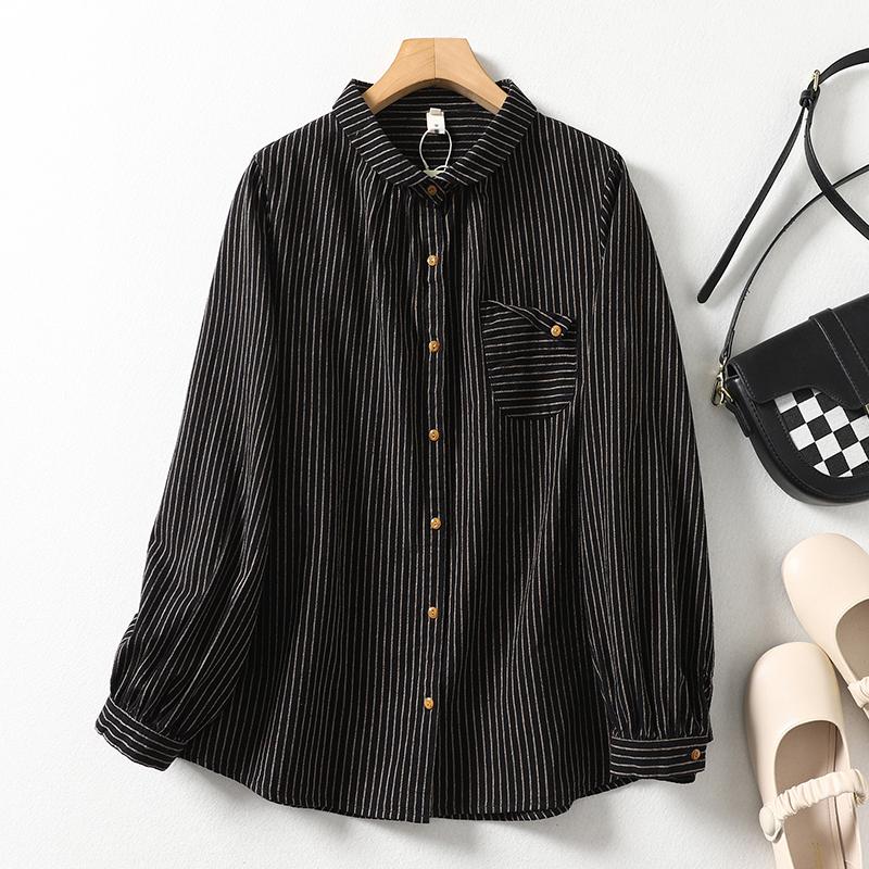Bonuskycebou Summer Outfits Women – Cotton Linen Striped Lapel Shirt Korean Revival  