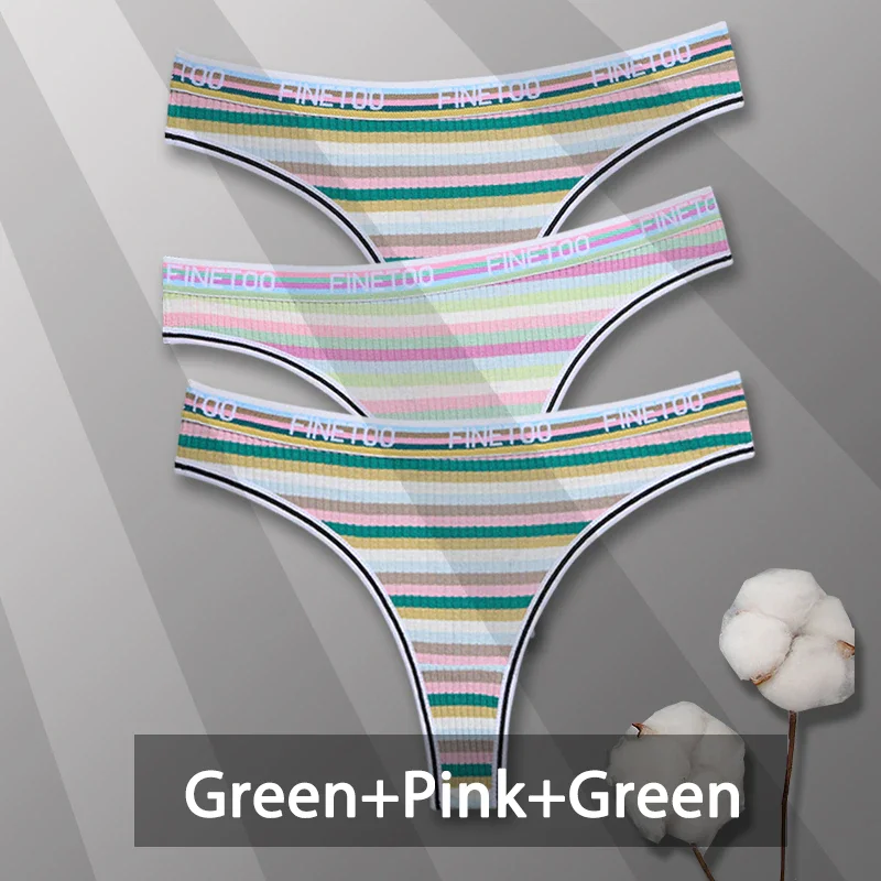 Billionm Colorful Cotton Panties for Women Sexy Striped Underwear G-string Thong Panty Female Breathable Soft Intimate Lingerie