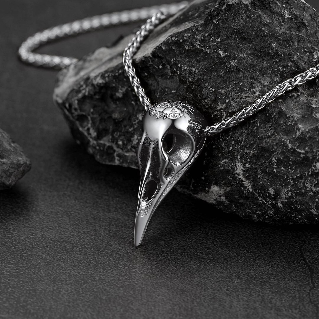 Viking Raven Skull Necklace With Compass for Men