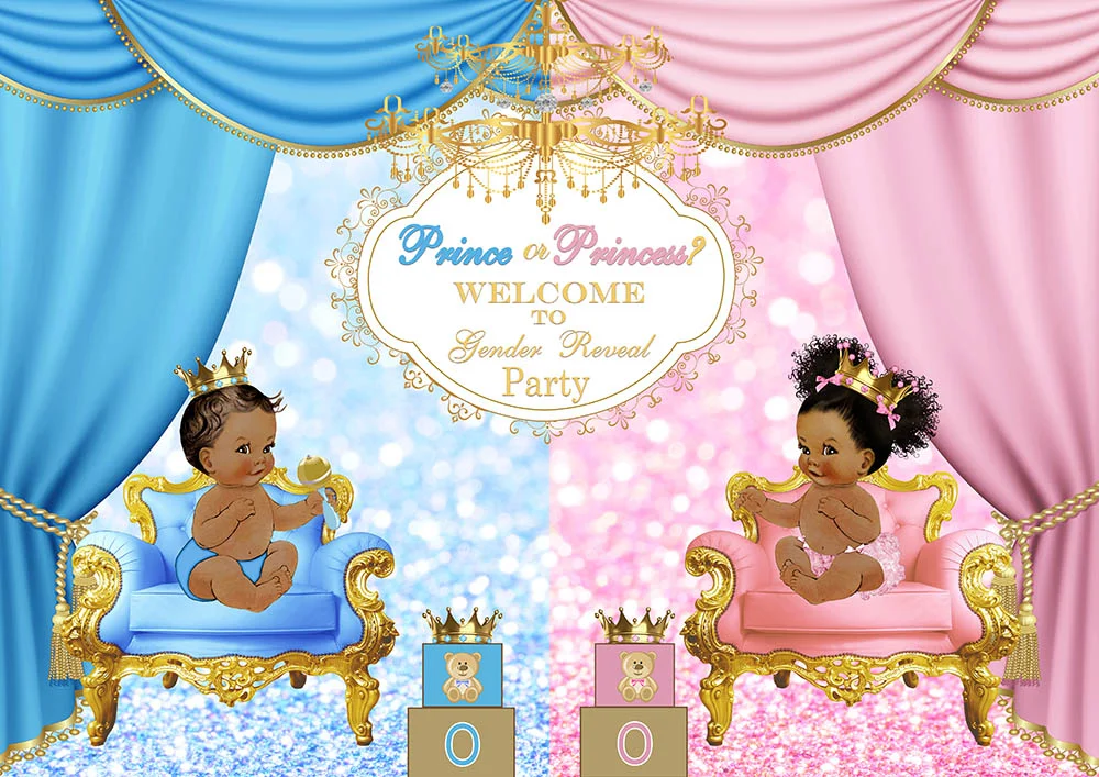 Prince And Princess Welcome to Gender Reveal Party Backdrop RedBirdParty