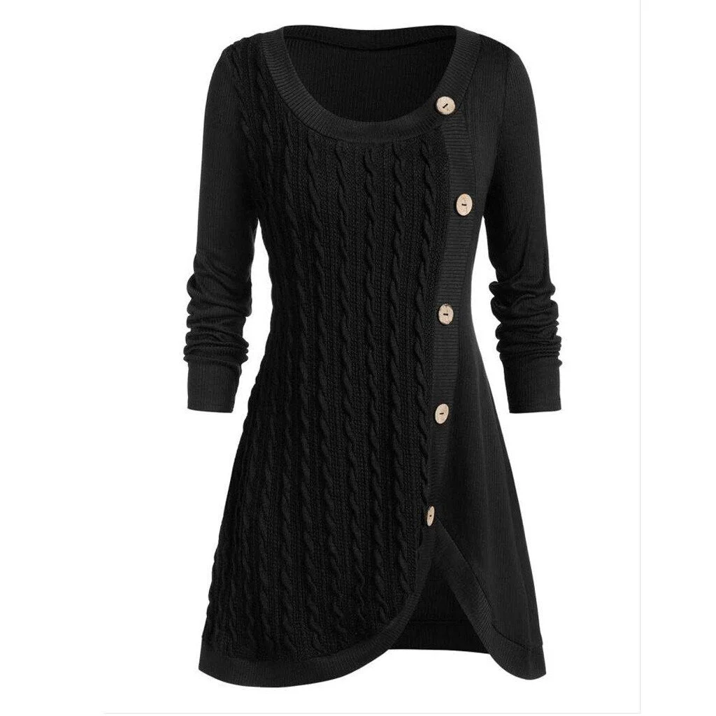 Plus Size 5XL Winter Solid Buttons Tunic Sweater Women Warm Long Sleeve Knitted Pullover Blouse Female Jumper Women Ladies Tops