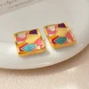Colorful Joint Painting Heart Square Earrings