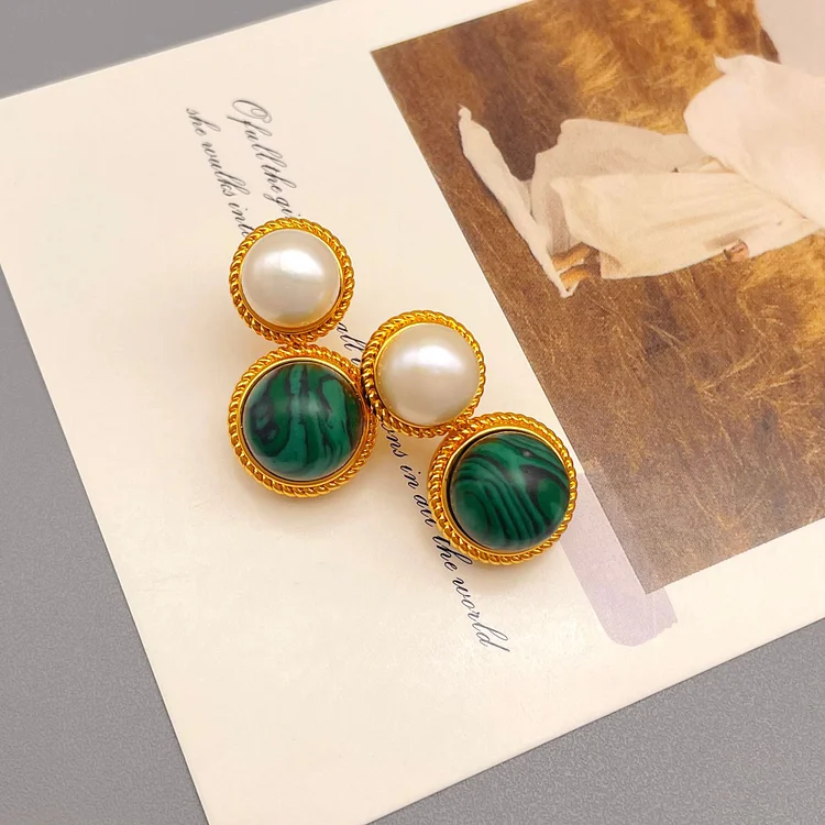 Malachite Double Bead Earrings