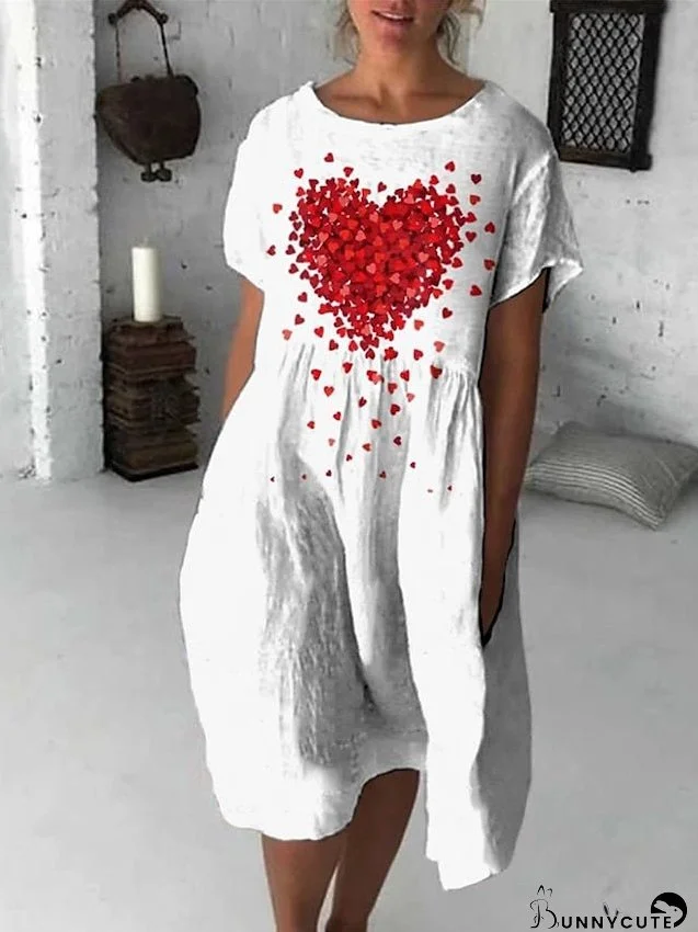 Casual Sweater Dress Shift Sweater Dress Summer Sweater Dress Floral Cat Print Crew Neck Midi Sweater Dress Active Fashion Outdoor Street Short Sleeve Loose Fit Black White Cream Summer Spring for Women