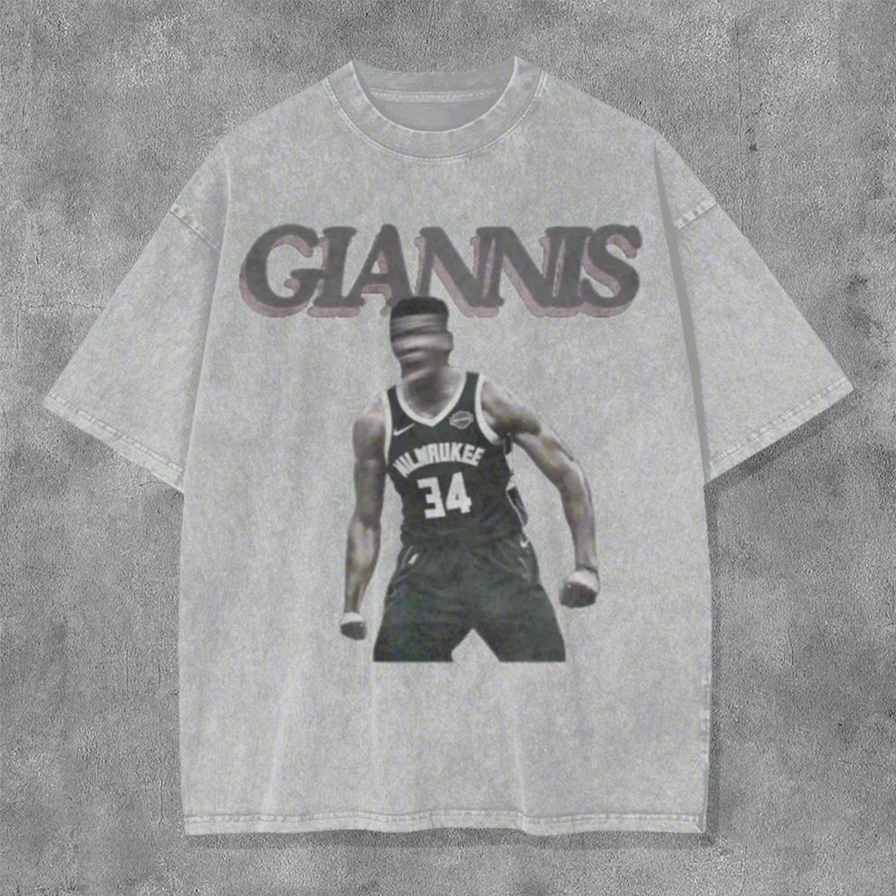 Giannis Washed Distressed Short Sleeve T-Shirt
