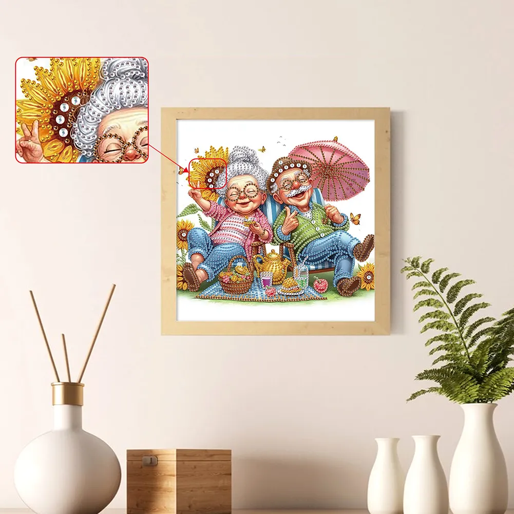 Diamond Painting - Partial Special Shaped Drill - Old Couple(Canvas|30*30cm)