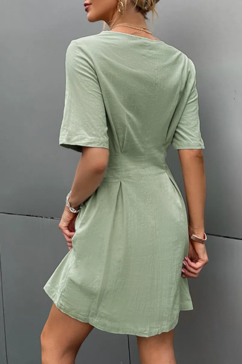 Fashion Street Solid Buckle V Neck A Line Dresses