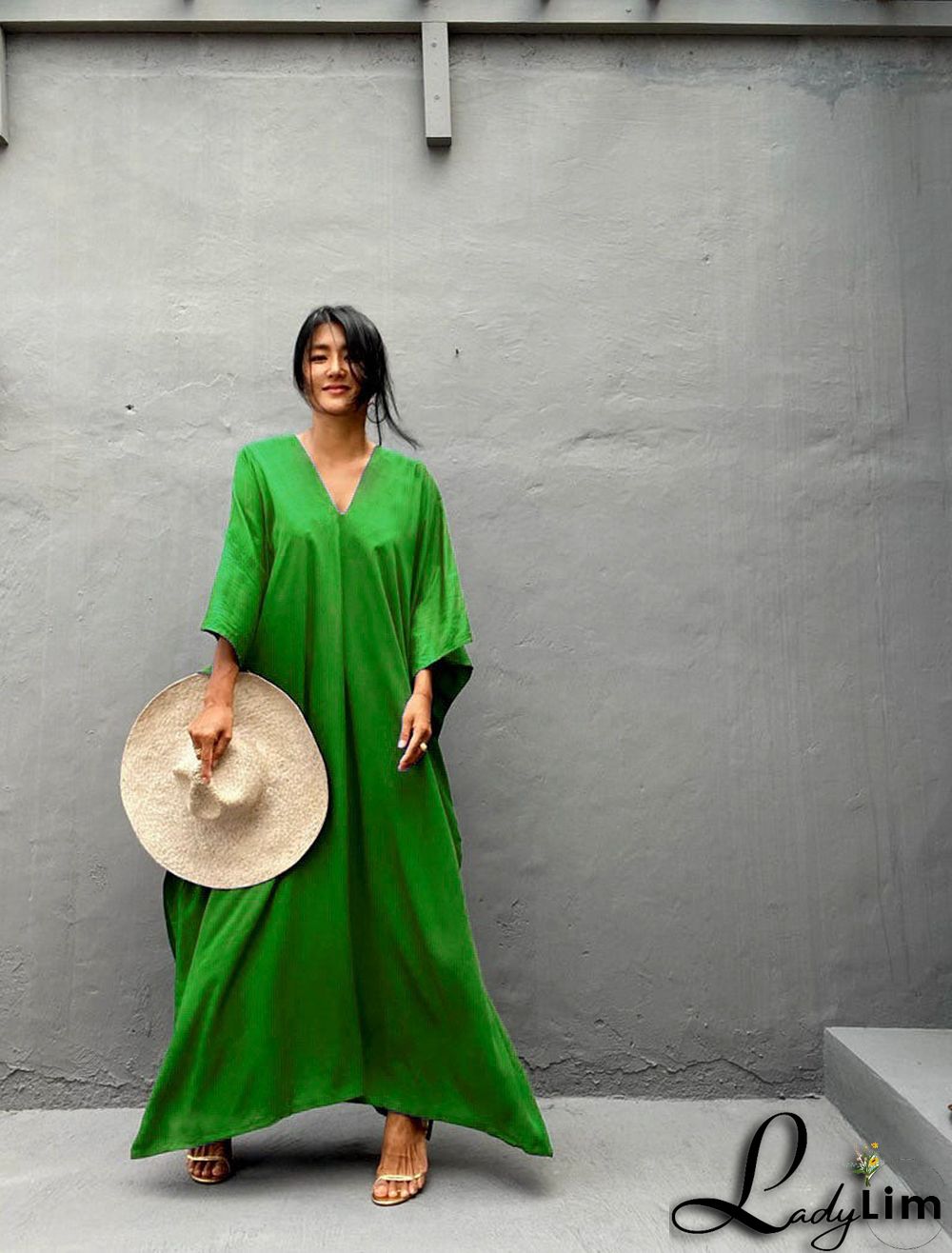 V Neck Solid Color Beach Cover Up