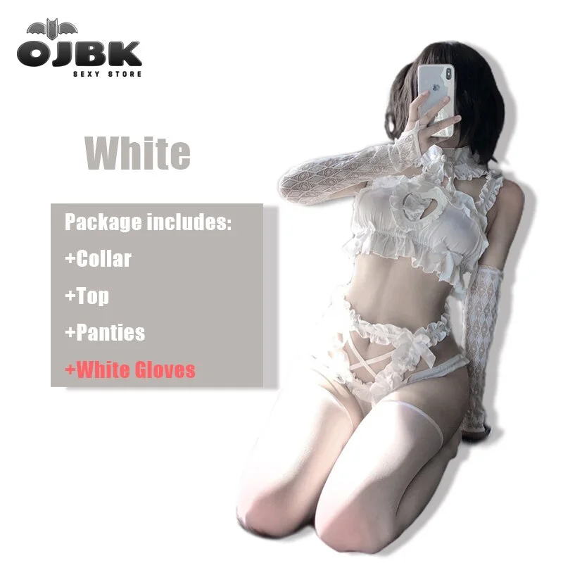 Billionm Sexy Lace Chiffon Heart Hollow out Cosplay Costumes Cute Outfit Erotic Lingerie Porno Black Bra Set Maid Easy For Doggy 2020 New