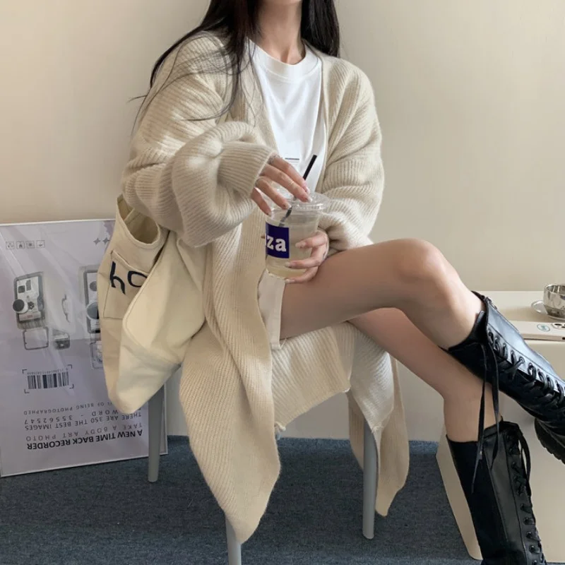 Ueong Ueong And Winter Long Sweater Cardigan Coat Women's Hot Style Loose Lazy Wind Wear Thick Sweater Top