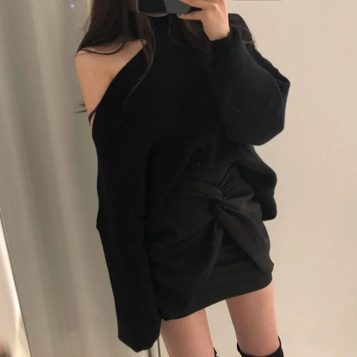 Syiwidii Turtleneck Sweaters Women Autumn Winter 2021 Korean Fashion New Pullovers Halter Strapless Long Sleeve Knitted Jumpers