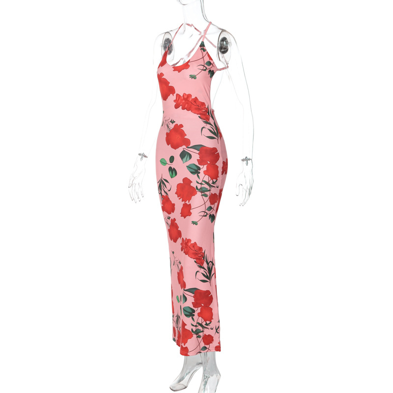 Ootddress Printed Backless Fashion Dress For Women Bandage Summer 2025 Slim Elegant Ladies Party Dress Gown Lace-Up Sexy Maxi Dress