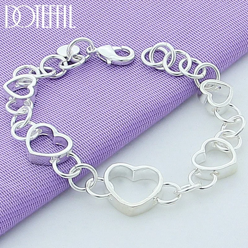 DOTEFFIL 925 Sterling Silver Full Heart Bracelet For Woman Jewelry