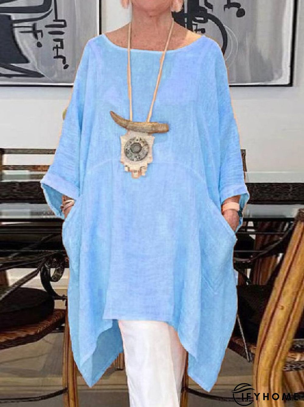 A-Line Casual Crew Neck Long Sleeve Weaving Dress | IFYHOME