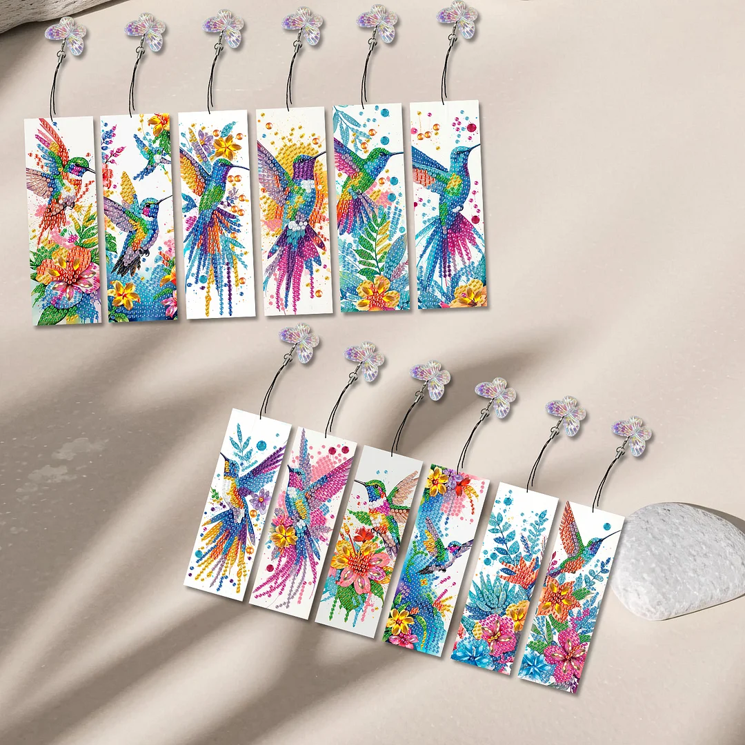 12Pcs Hummingbird DIY Diamond Art Painting Bookmark for Reading Enthusiasts