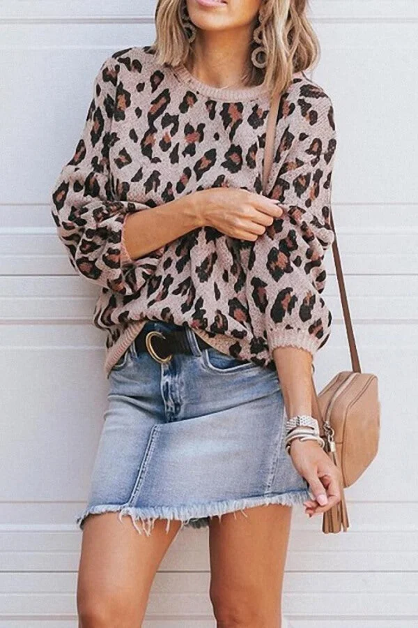 Fashion Lantern Sleeve Leopard Print Sweater