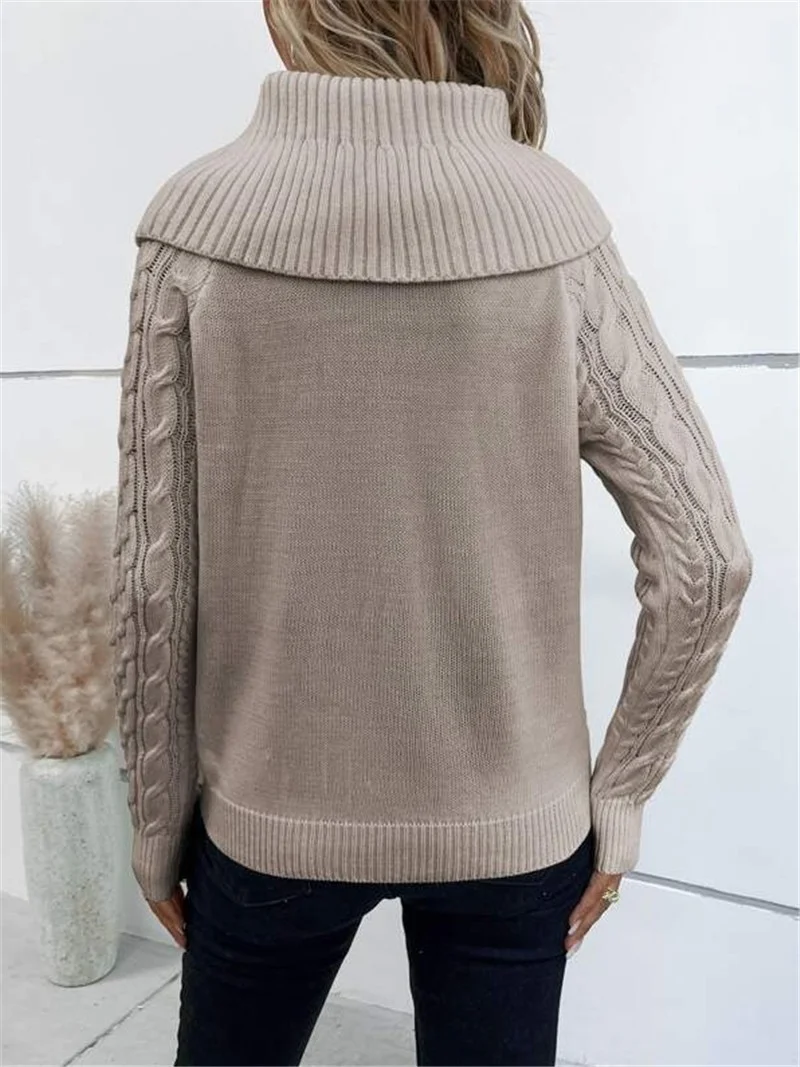 Athvotar Athvotar And Winter New Knitted Collar Button Design Shoulder Sleeve Sweater