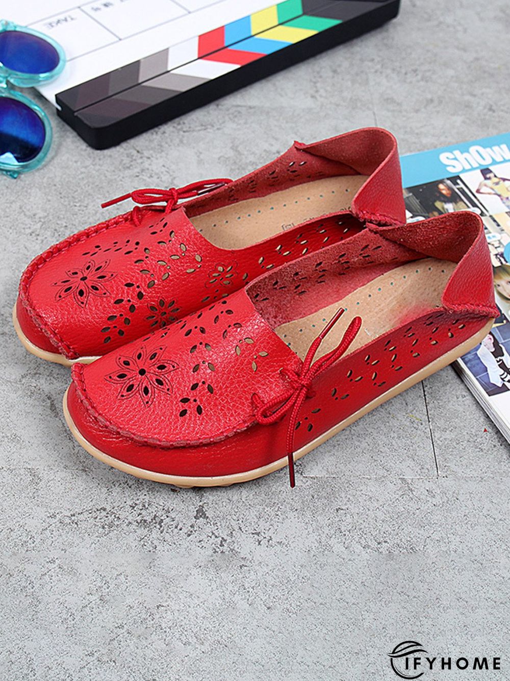 Cowhide Hollow Lace-up Portable Shoes | IFYHOME