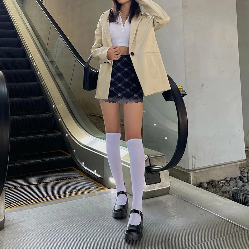 Toloer Toloer Hot Girl Black And White Grid Gauze Double Wooden Ear Small Skirt Black Bow Decoration Splicing Skirt-Outfit Ideas